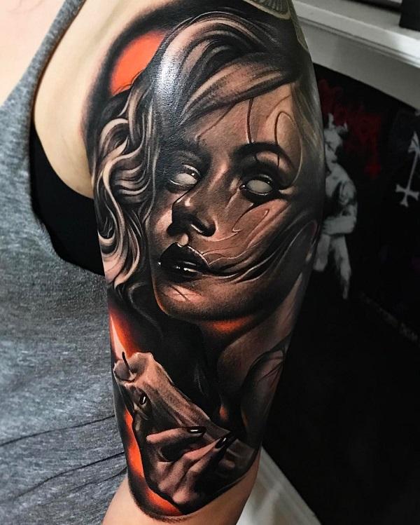 3D portrait tattoo on sleeve 78