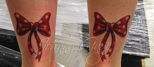 Double ribbon bows tattoo on legs