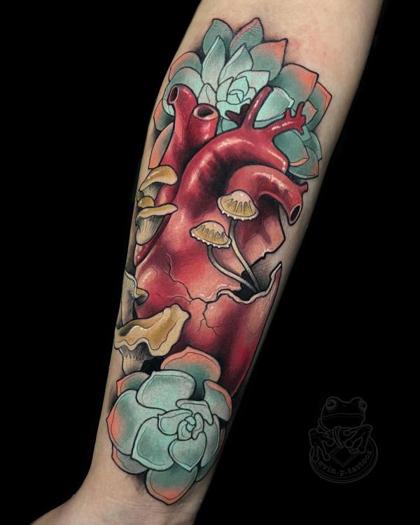 Flowers and human heart with mushroom