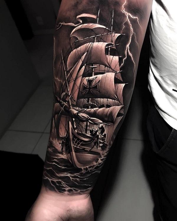 Realistic Forearm Boat tattoo
