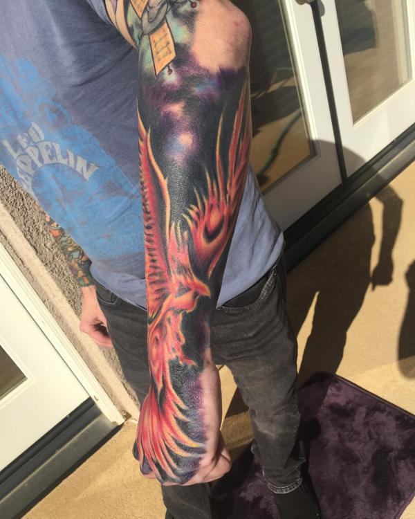 A phoenix soaring through the cosmos