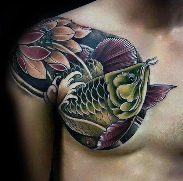 Arowana chest tattoo