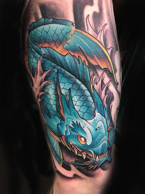 Blue koi fish tattoo