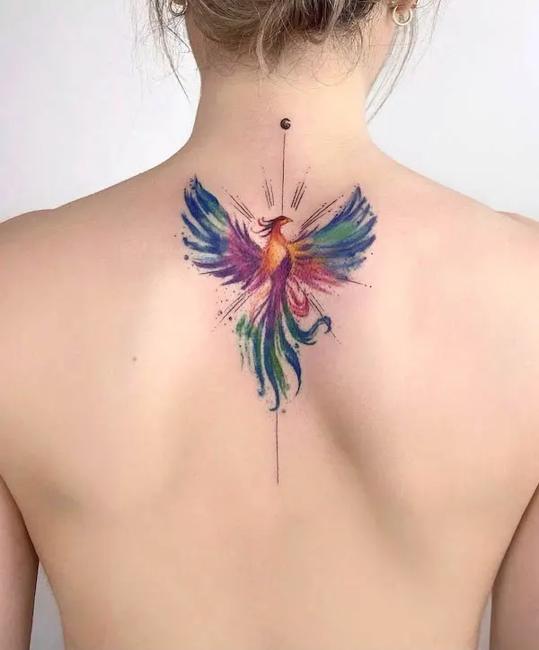 Colorful phoenix on the spine