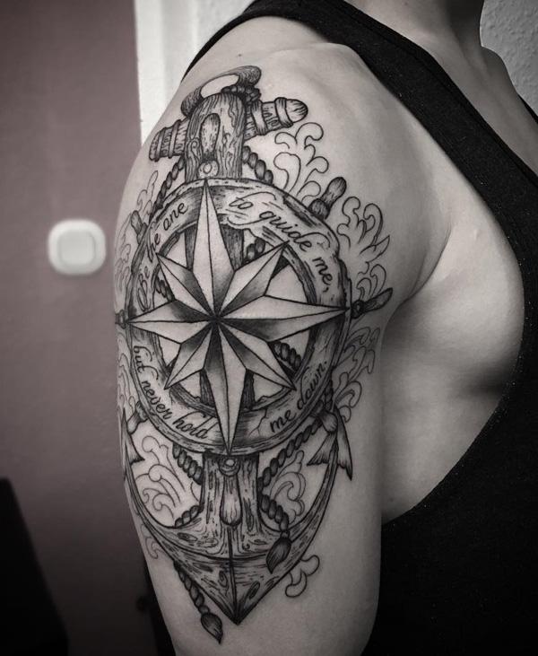 Tattoo of Compass rose Anchors Shoulder