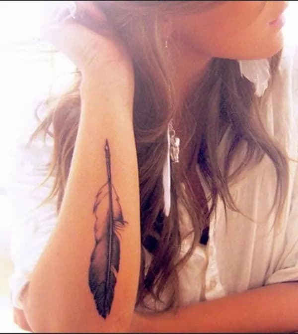 Forearm Feather Tattoo with Gradient for Women