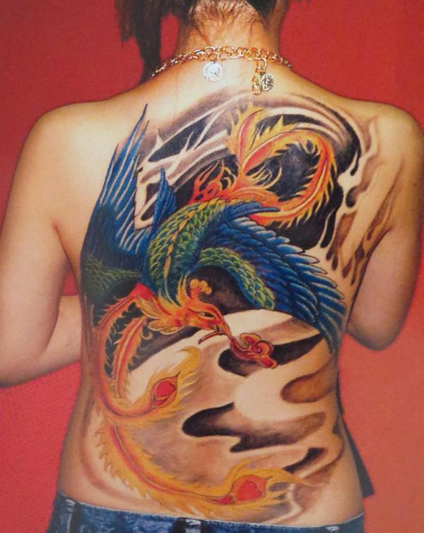 Japanese Phoenix tattoo on full back for women