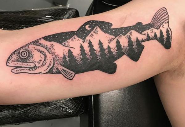 Landscape fish arm tattoo