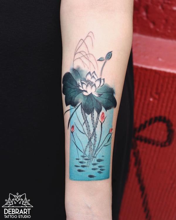 Elegant lotus rectangular tattoo