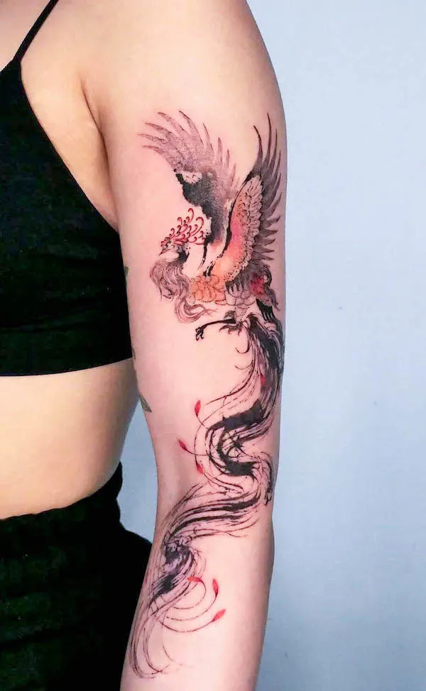 38 Phoenix Tattoos On Half Sleeve