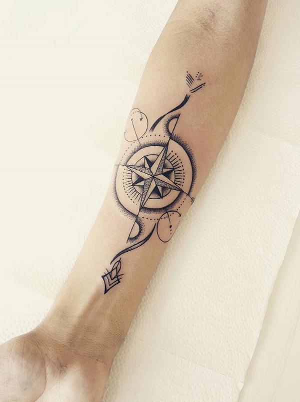 Waterproof Temporary Tattoo Sticker Nautical Lighthouse Compass Cross Spray  Flash Tattoos Black Line Body Art Arm Tato Men Women - AliExpress