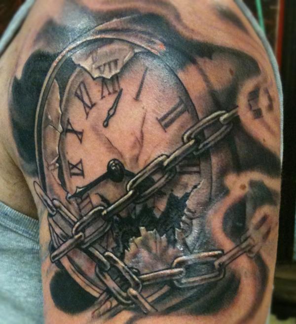 Double Clock and Hourglass Tattoo Design