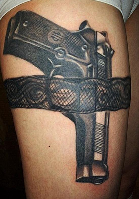 Danbury Tattoo  Black  grey gun with lace garter tattoo  Facebook