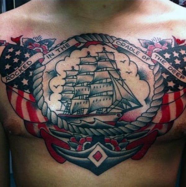 American flag and traditional Navy tattoo