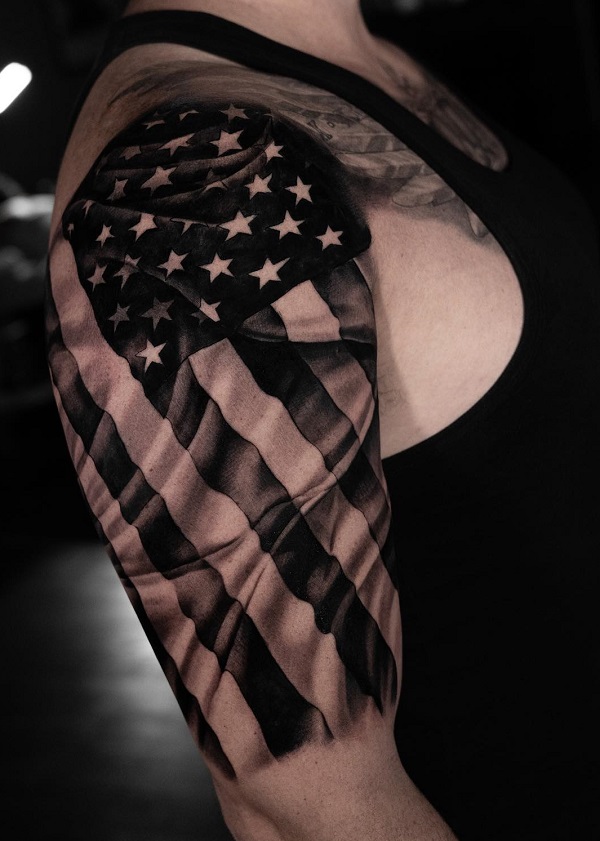 black and white american flag tattoo