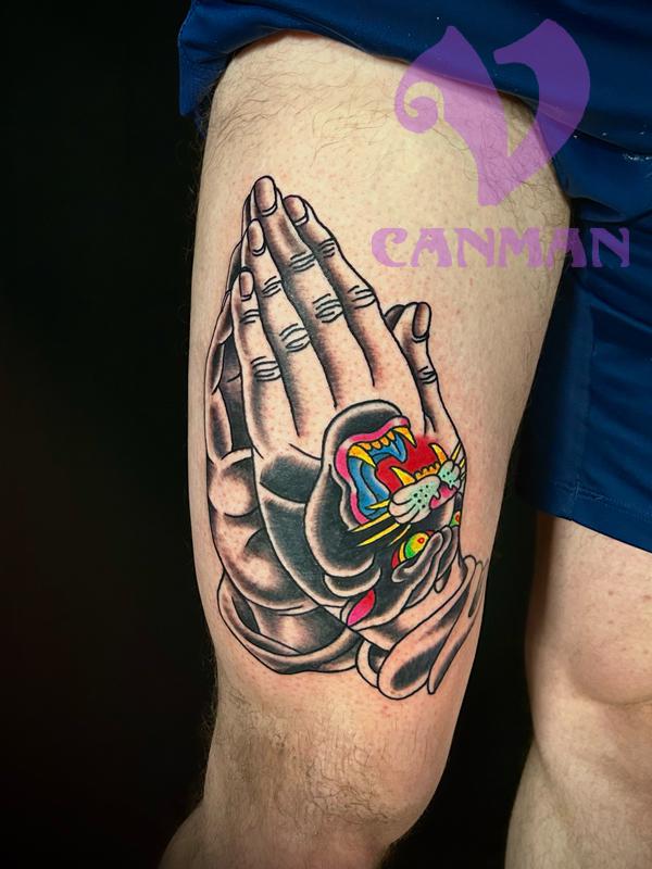 Panther praying hands tattoo
