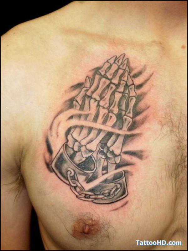 Skeleton Praying Hands with chains