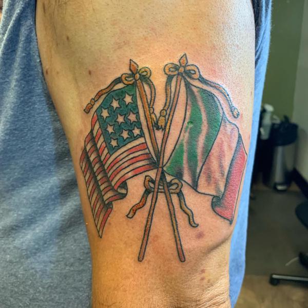 USA and Italian flag tattoo