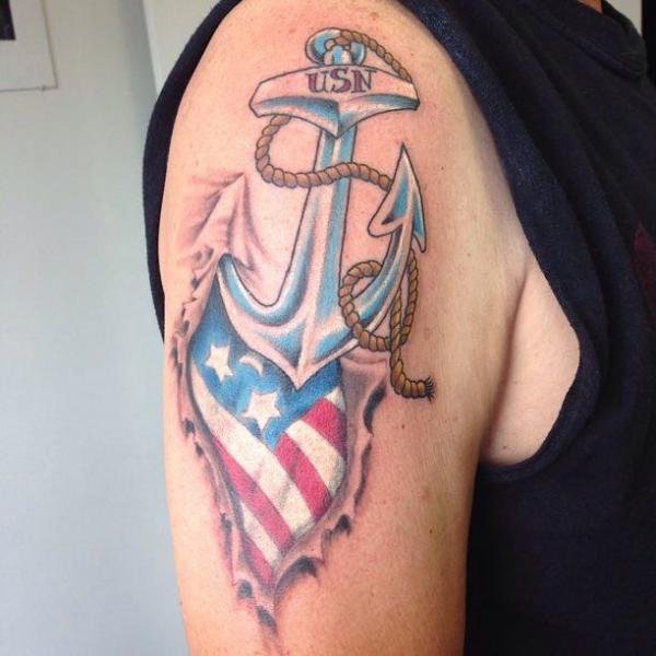 USN anchor with flag