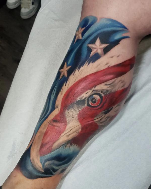 bald eagle flag calf tattoo