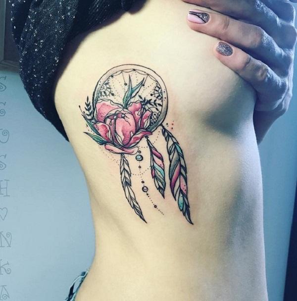 Dreamcatchr flower side tattoo