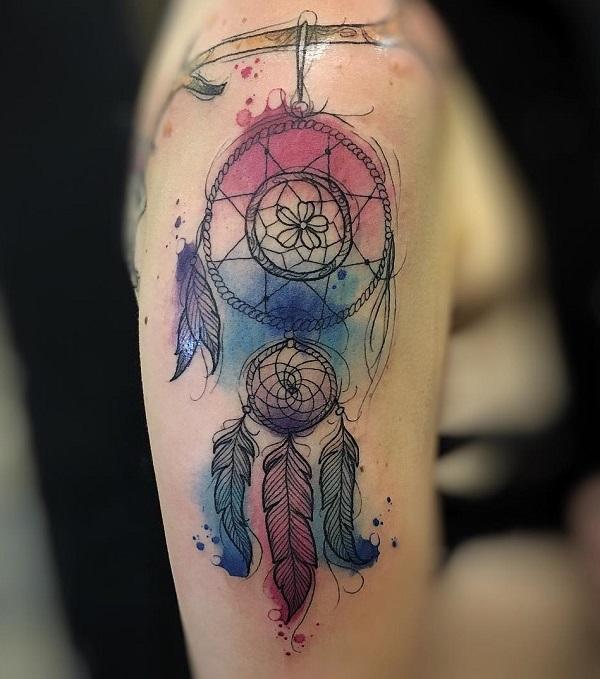 4 Beautiful Watercolor Dreamcatcher Tattoos