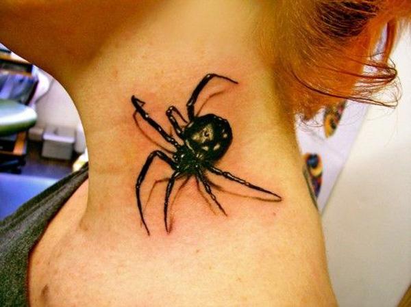 29 3D Spider Tattoo on Neck 3D Spider Tattoo on Neck