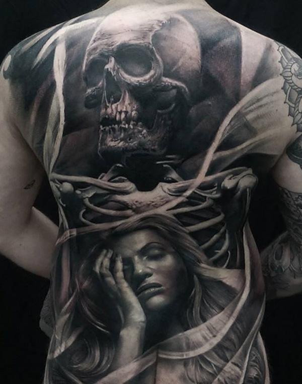 full back tattoo skull  Hollywoodstarstattoos Blog