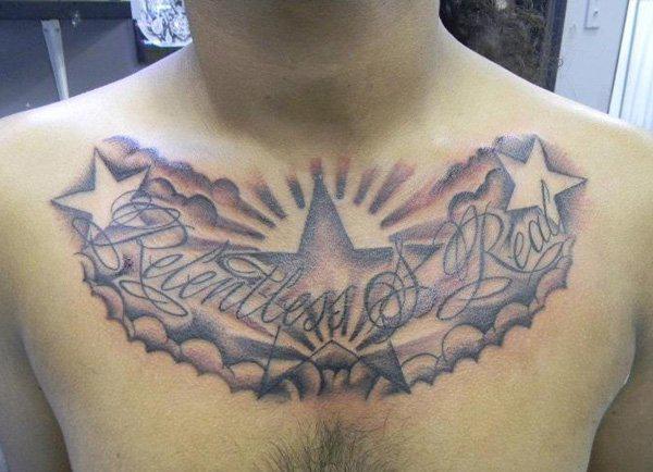 tattoos for men on chest lettering