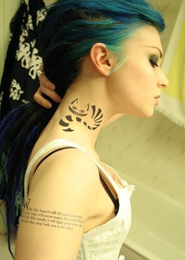 43 Cat tattoo on neck