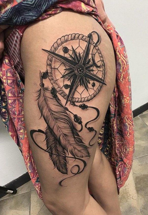 Compass rose dream catcher tattoo