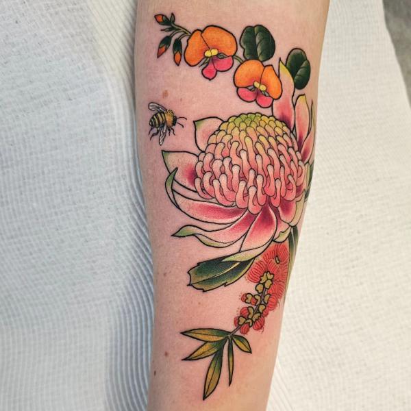 Cool Protea and bee tattoo