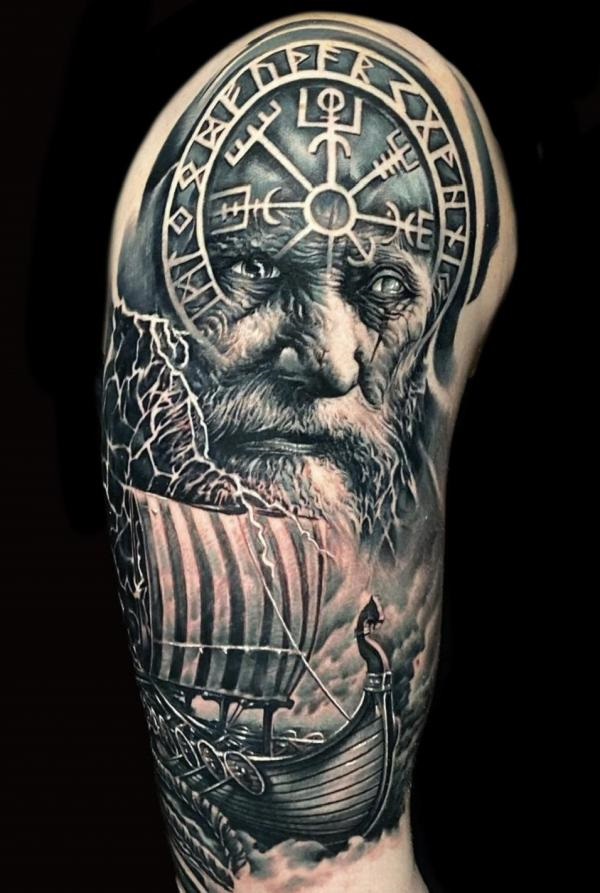 Cool Viking ship and odin with rune