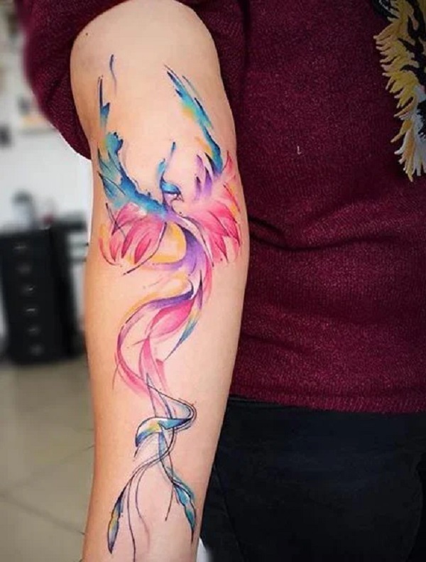 Cool watercolor Phoenix Forearm Tattoo