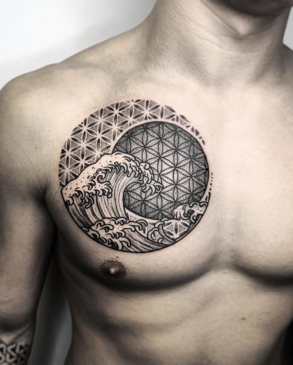 Flower of life with Great Wave inside