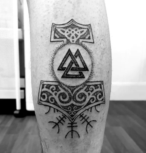 Mjolnir and valknut tattoo
