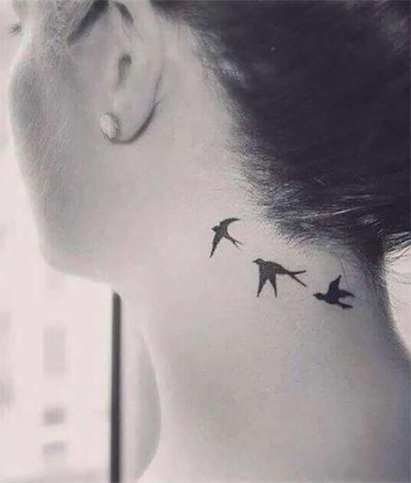 Three sparrows along the hairline Three sparrows along the hairline neck tattoo