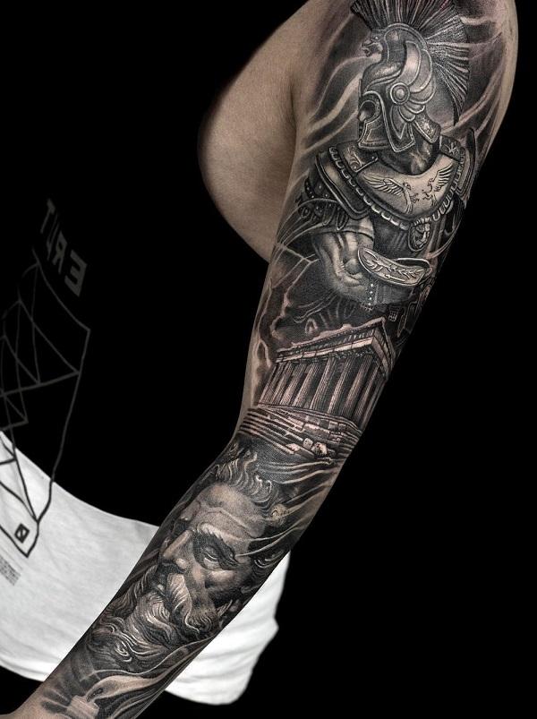 Blackwork Sleeve and Hand Tattoo by HANUMANTRA : Tattoos