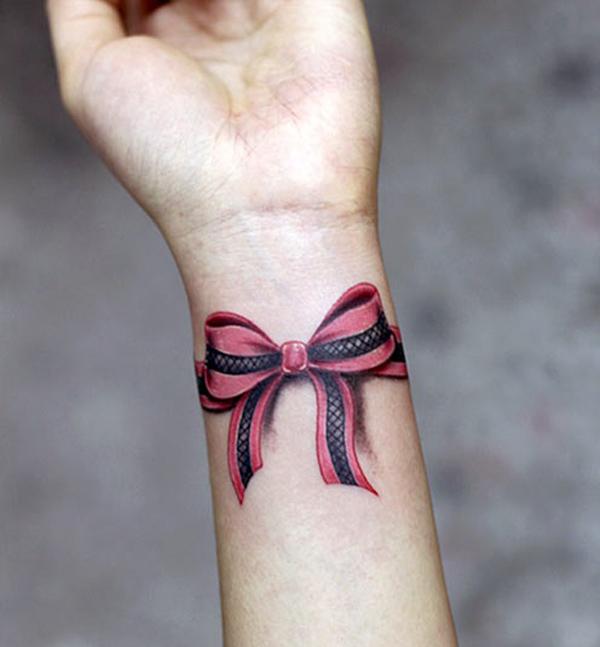 Realistic bow made by ribbon tattoo in 3D effect