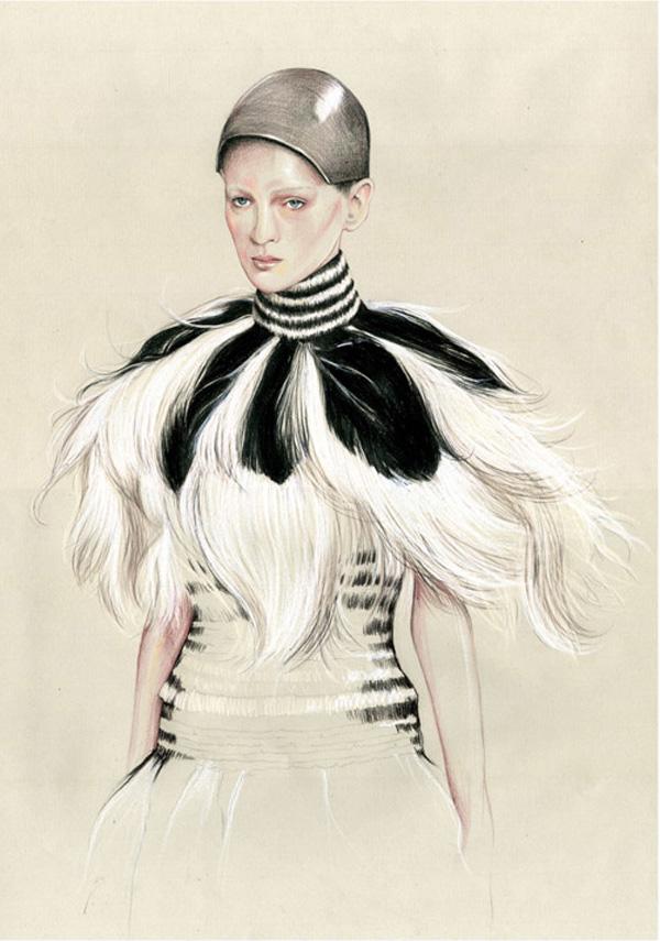 4 fashion sketches by Caroline Andrieu