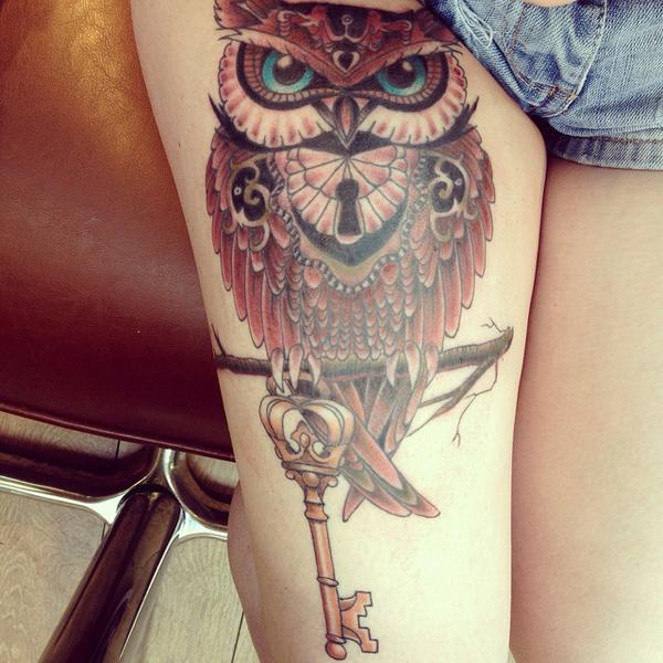 Owl thigh tattoo - 55 Thigh Tattoo Ideas <3 <3