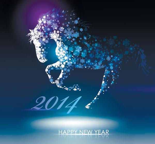 33 Free vector Happy New year 2014 Snowflake pattern tree on blue glowing background