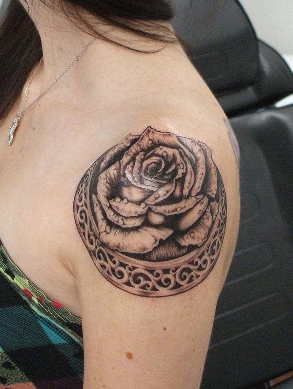 rose tattoo outline shoulder