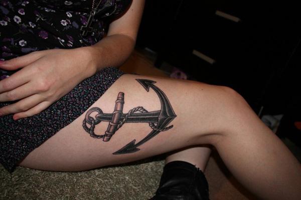 8 dark anchor tattoo thigh Vintage anchor tattoo thigh