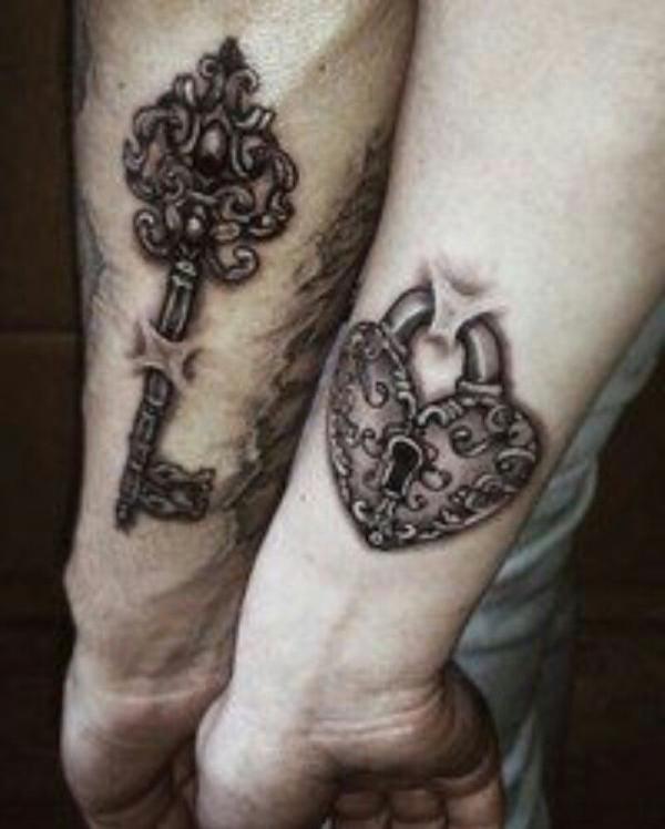 Lock and key carved in the skin
