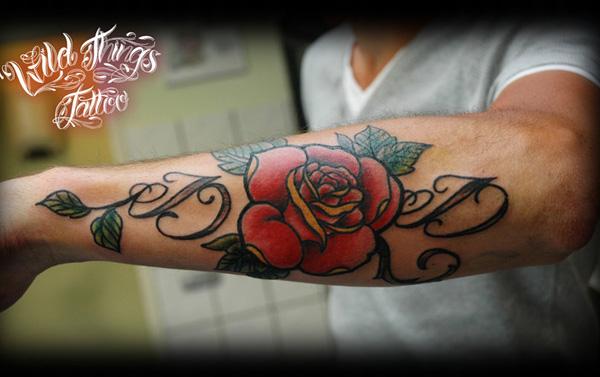 forearm rose tattoo for guys