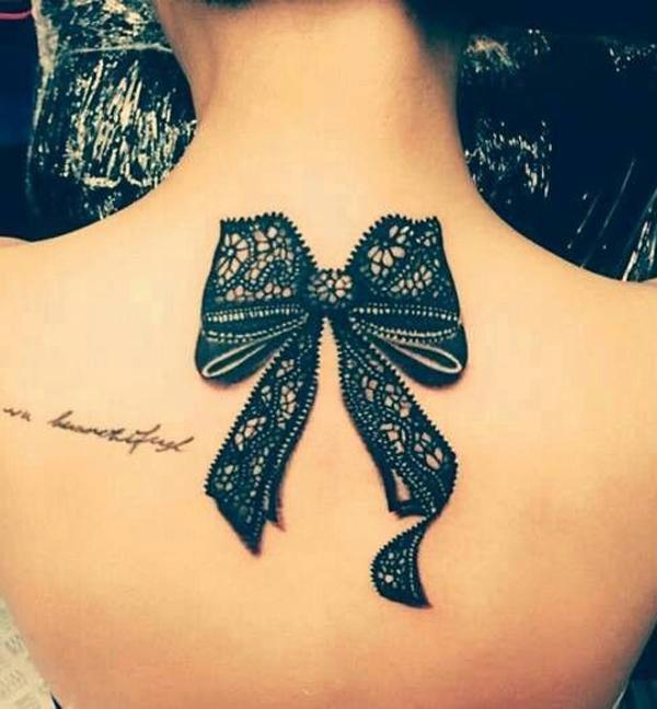 3D Realistic black Lace tattoo on back