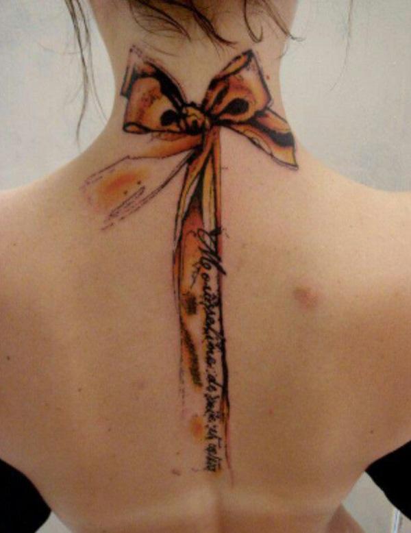 Vintage bow tattoo on neck