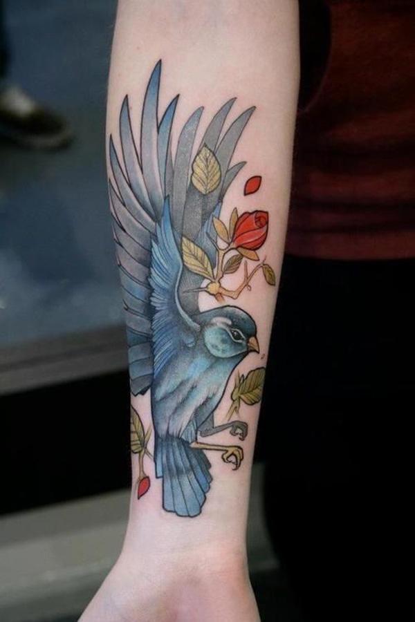 Bird tattoo picture Whimsical bird and flower tattoo picture