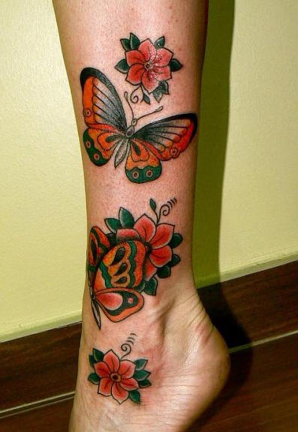 Tribal flower Butterfly Leg Tattoos for Females